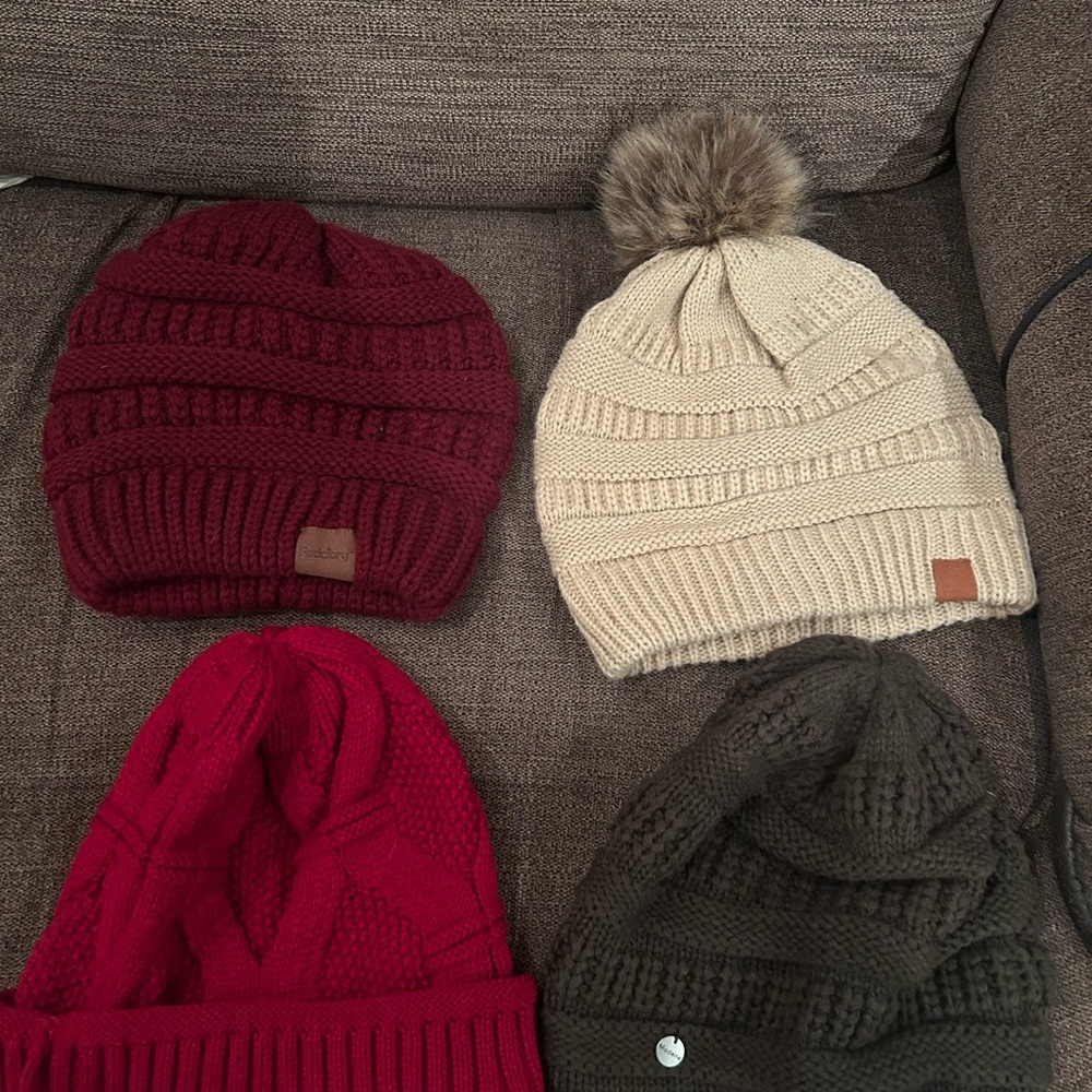 Cozy Knit Kids Beanie Set - Red, Cream, and Brown